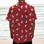 Red Snowman Pattern Print Textured Short Sleeve Shirt
