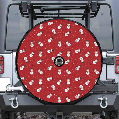 Red Snowman Pattern Print Tire Cover With Camera Hole