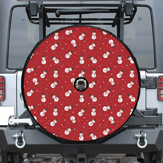 Red Snowman Pattern Print Tire Cover With Camera Hole