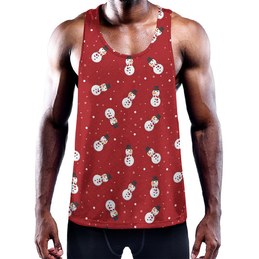 Red Snowman Pattern Print Training Tank Top