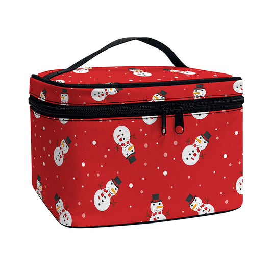 Red Snowman Pattern Print Travel Makeup Bag