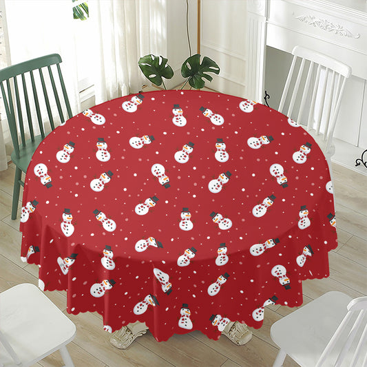 Red Snowman Pattern Print Waterproof Round Tablecloth