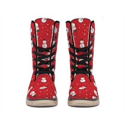 Red Snowman Pattern Print Winter Boots