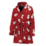 Red Snowman Pattern Print Women's Bathrobe
