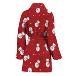Red Snowman Pattern Print Women's Bathrobe