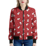 Red Snowman Pattern Print Women's Bomber Jacket