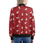Red Snowman Pattern Print Women's Bomber Jacket