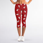 Red Snowman Pattern Print Women's Capri Leggings
