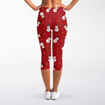 Red Snowman Pattern Print Women's Capri Leggings