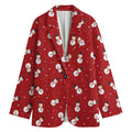 Red Snowman Pattern Print Women's Cotton Blazer