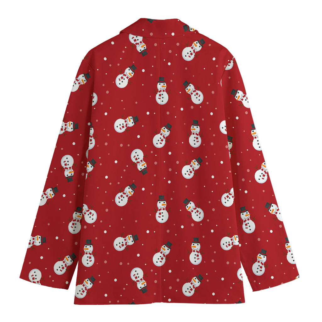 Red Snowman Pattern Print Women's Cotton Blazer