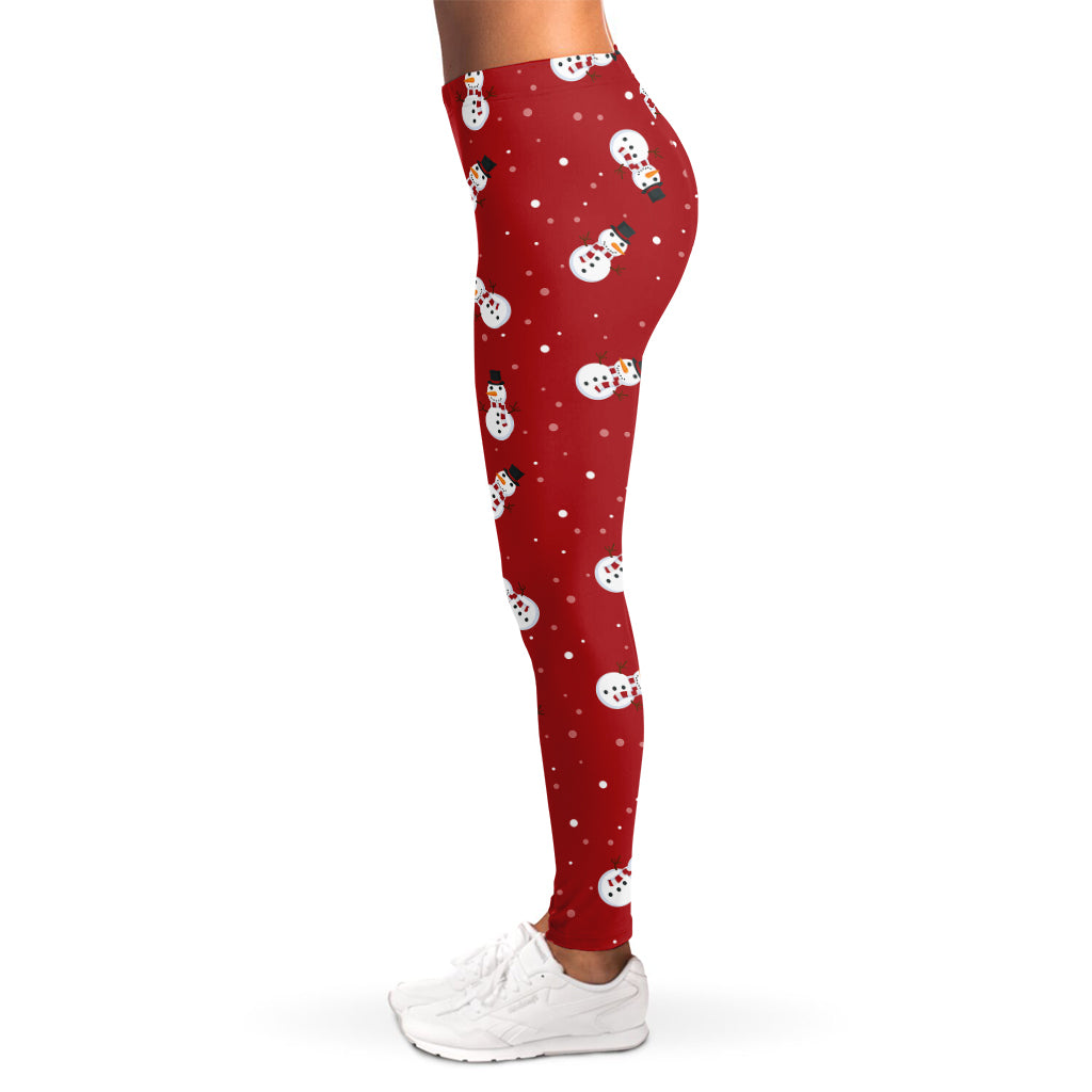 Red Snowman Pattern Print Women's Leggings