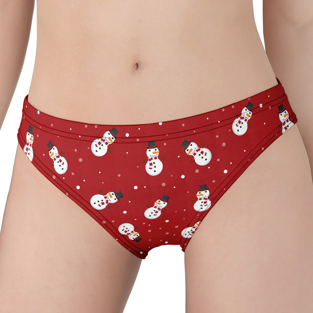 Red Snowman Pattern Print Women's Panties