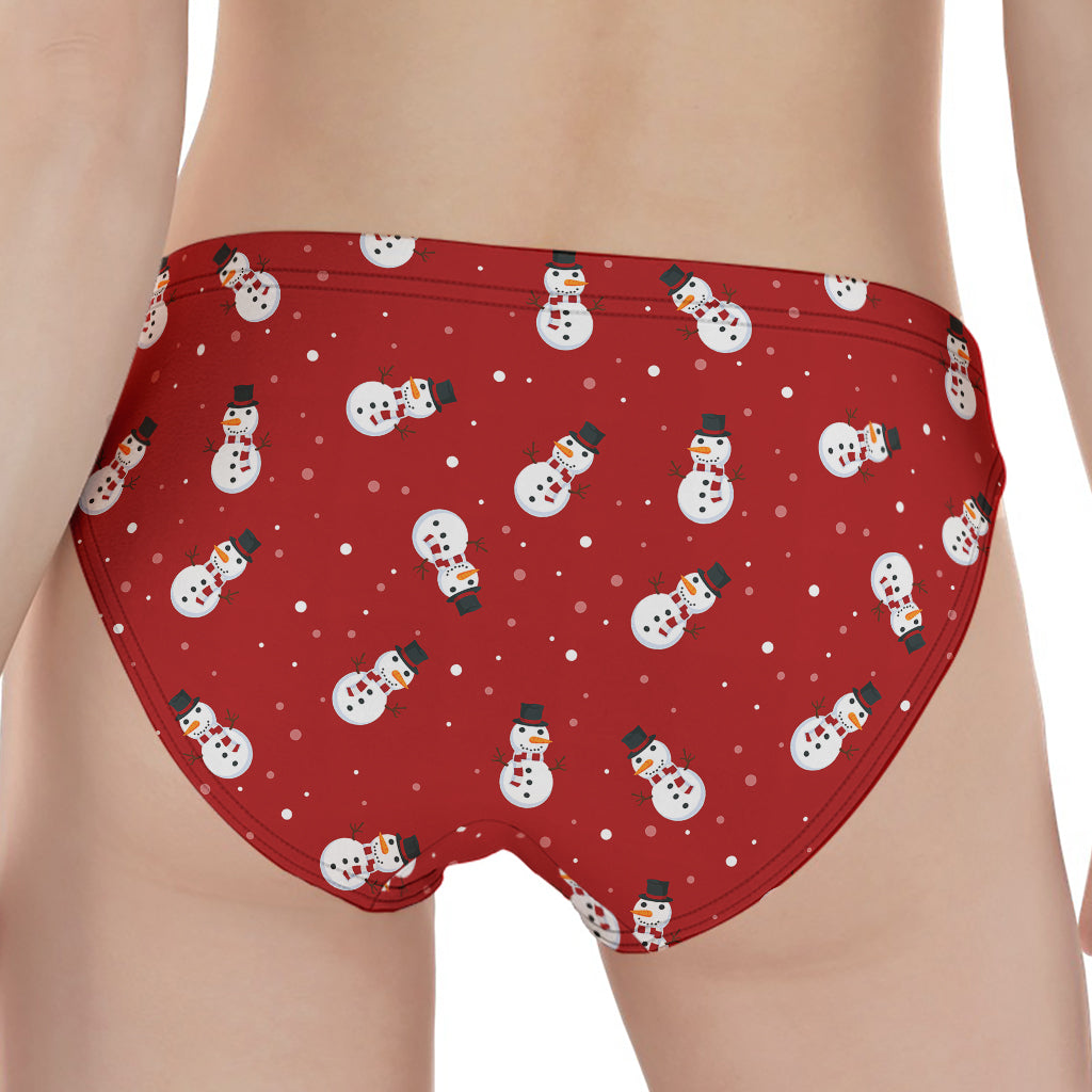 Red Snowman Pattern Print Women's Panties