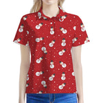 Red Snowman Pattern Print Women's Polo Shirt