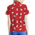 Red Snowman Pattern Print Women's Polo Shirt