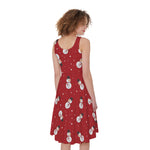 Red Snowman Pattern Print Women's Sleeveless Dress
