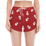 Red Snowman Pattern Print Women's Split Running Shorts