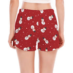 Red Snowman Pattern Print Women's Split Running Shorts