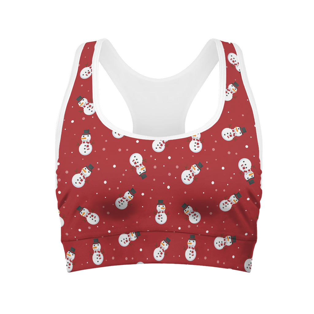 Red Snowman Pattern Print Women's Sports Bra