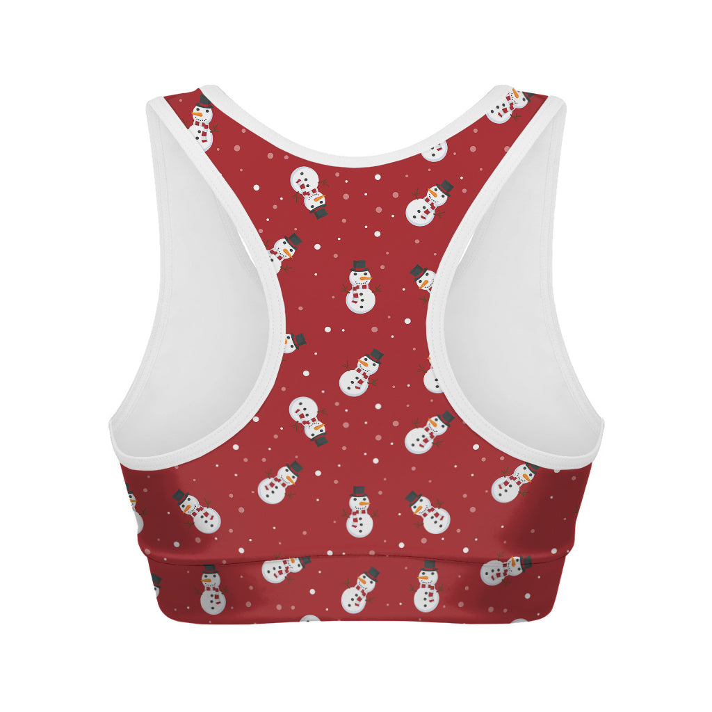 Red Snowman Pattern Print Women's Sports Bra