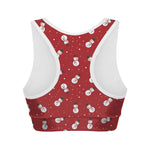Red Snowman Pattern Print Women's Sports Bra
