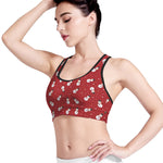 Red Snowman Pattern Print Women's Sports Bra
