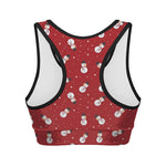 Red Snowman Pattern Print Women's Sports Bra