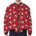 Red Snowman Pattern Print Zip Sleeve Bomber Jacket