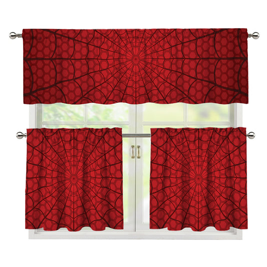 Red Spider Web Print 3 Piece Kitchen Curtains