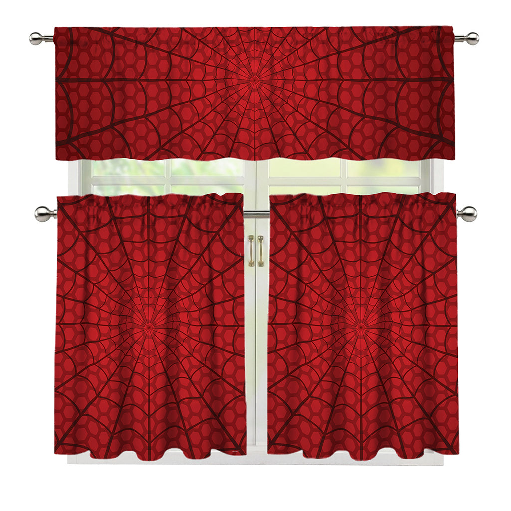Red Spider Web Print 3 Piece Kitchen Curtains