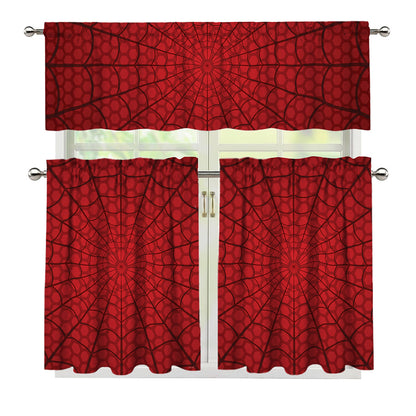 Red Spider Web Print 3 Piece Kitchen Curtains