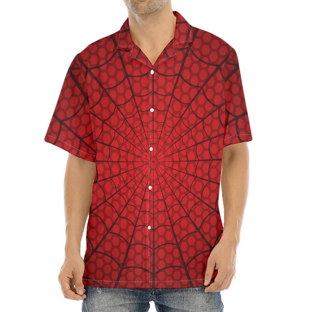 Red Spider Web Print Aloha Shirt