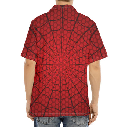 Red Spider Web Print Aloha Shirt