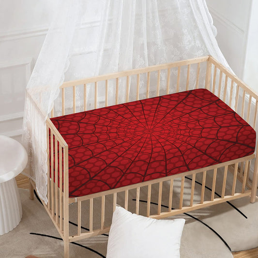 Red Spider Web Print Baby Crib Sheet