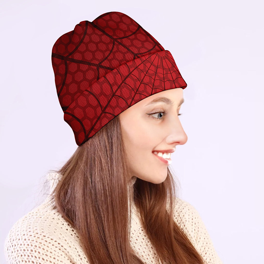 Red Spider Web Print Beanie