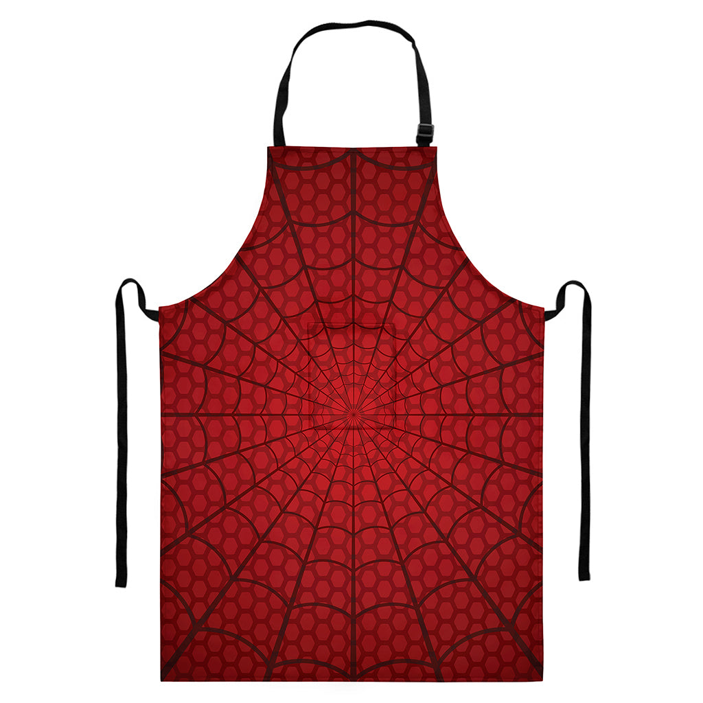 Red Spider Web Print Bib Apron With Pocket