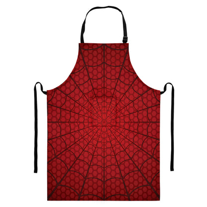 Red Spider Web Print Bib Apron With Pocket