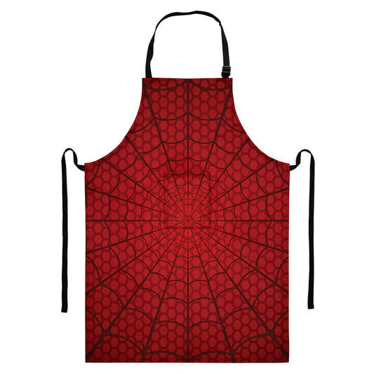 Red Spider Web Print Bib Apron With Pocket