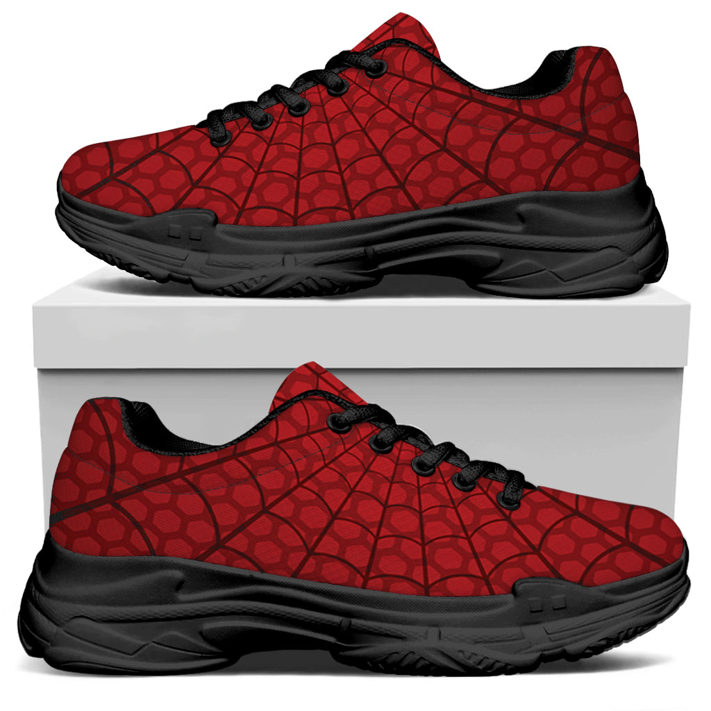 Red Spider Web Print Black Chunky Shoes