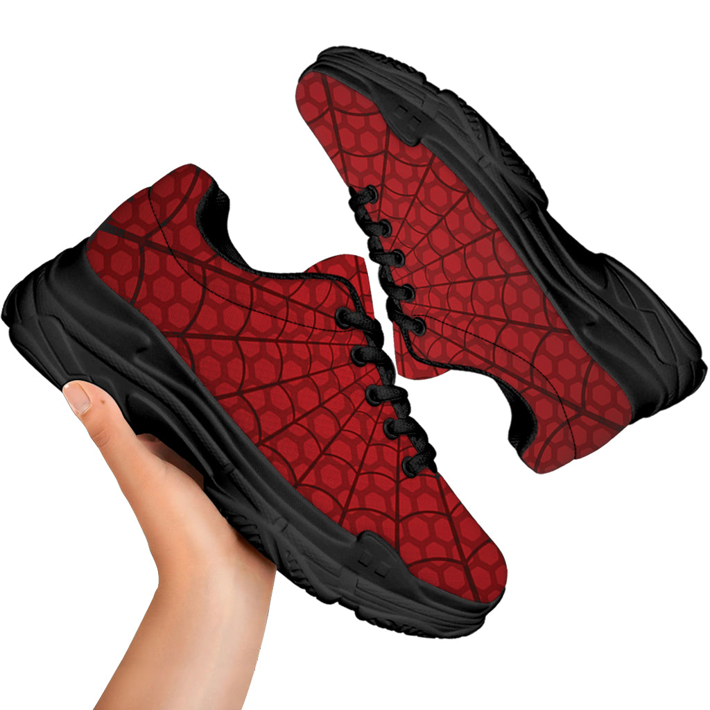 Red Spider Web Print Black Chunky Shoes