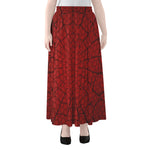 Red Spider Web Print Chiffon Maxi Skirt