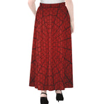Red Spider Web Print Chiffon Maxi Skirt