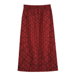 Red Spider Web Print Cotton Front Slit Maxi Skirt