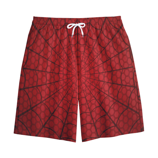 Red Spider Web Print Cotton Shorts