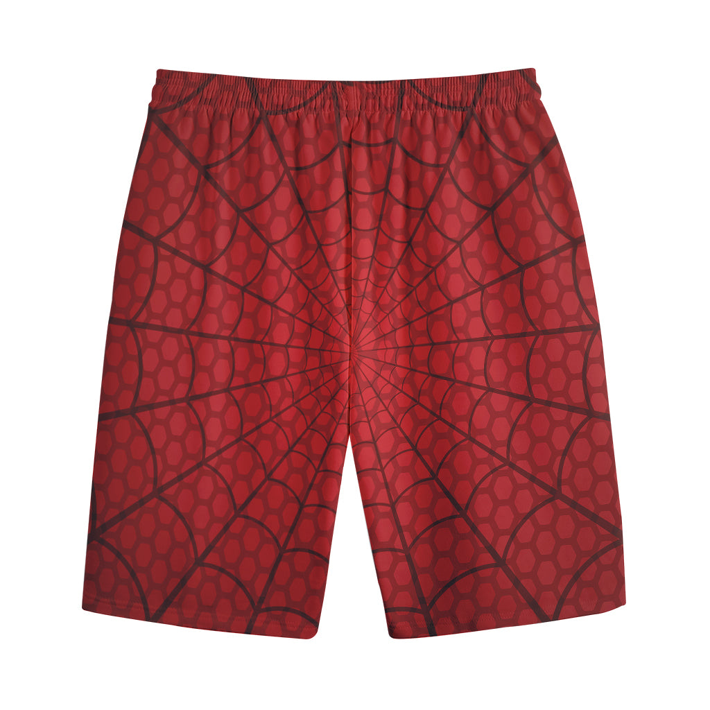 Red Spider Web Print Cotton Shorts