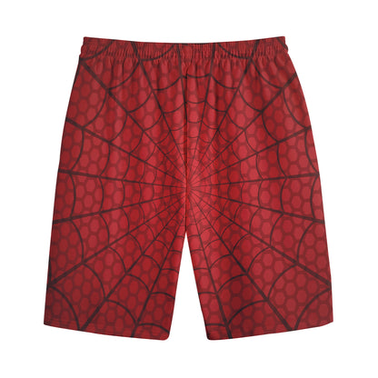 Red Spider Web Print Cotton Shorts