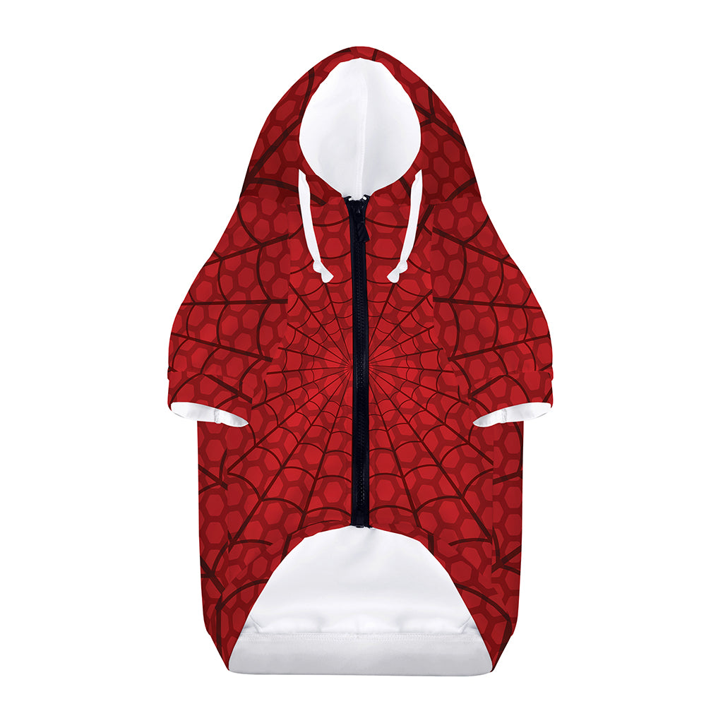 Red Spider Web Print Dog Zip Up Hoodie