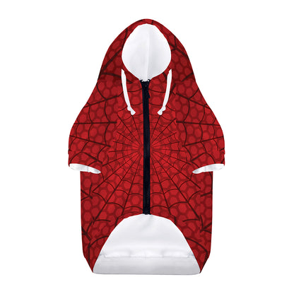 Red Spider Web Print Dog Zip Up Hoodie