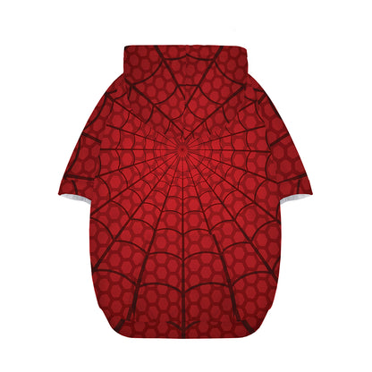 Red Spider Web Print Dog Zip Up Hoodie